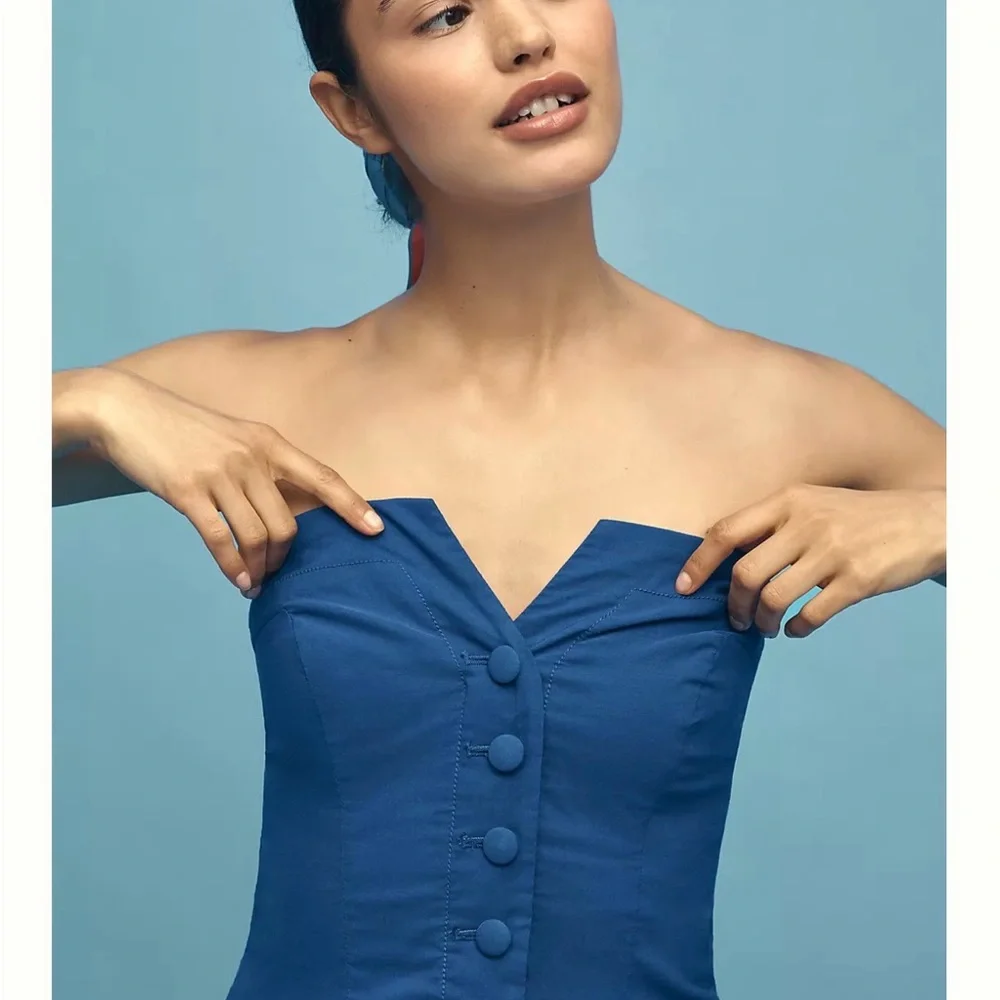 Maeve Strapless fitted Button Front Top - Picture 3 of 6